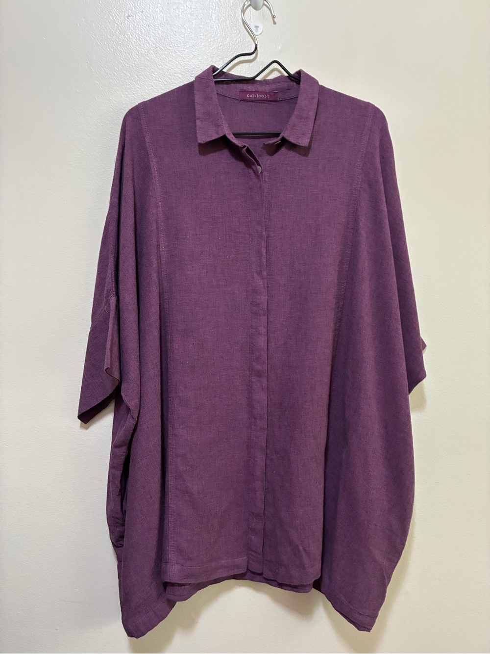 Cut Loose Plum Linen Cotton Oversized Button-Down Shirt Tunic one size